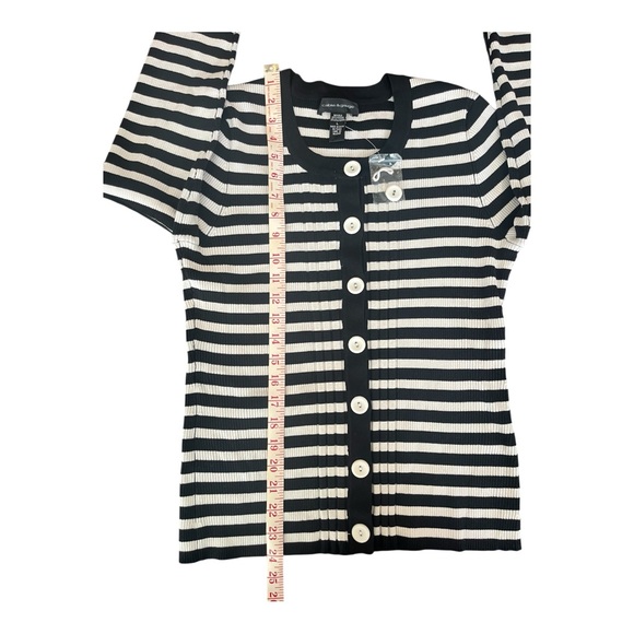 Cable & Gauge Ribbed Stripe Button-Up Cardigan in Black & White - Size L - Picture 6 of 6